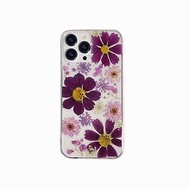 紫色格桑花 小紫菊 手工押花手機殼 適用於iPhone Samsung Sony