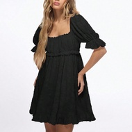 Milkmaid Mini Dress Puff Sleeve Empire Waist Ruffle Trim Summer Autumn Casual Day Tea Party Bridesma