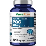 NusaPure PQQ Supplement 40 mg, 120 Veggie Capsules,, Pyrroloquinoline Quinone Disodium Salt, Bioperi