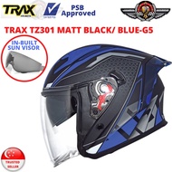 TRAX Helmet TZ301 MATT BLACK/ BLUE-G5(PSB APPROVED) Free Helmet Bag