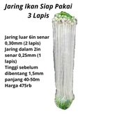 Ready-to-use 3-layer fishing net, 1.5m high, 50m long, 2in inner net, 0.25mm line, 6in outer net, 0.