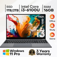 15.6" Intel Core i3 6100U Laptop Computer Windows 11 Pro 16GB DDR4 512GB 1TB SSD Portable Notebook P