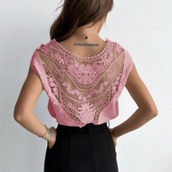 เสื้อสตรีแขนกุดสีขาวลูกไม้เปลือย