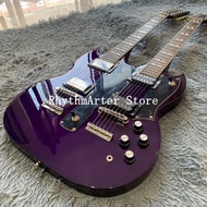 Custom 6&amp;12 String Double Neck Electric Guitar, Purple Solid Wood Body, Rosewood Fingerboard,Free Shipping