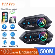 Y12 Pro dual microphone motorcycle helmet intercom headset wireless hands-free calling waterproof mu