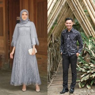 COD - GAMIS batik couple pasangan gamis bahan satin dan tile Dress Terbaru 2022 / Dress Brokat Best