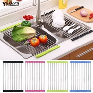 YEH-Foldable Stainless Steel Home Kitchen Dish Drainer Sink Drying Rack Sorting Tray