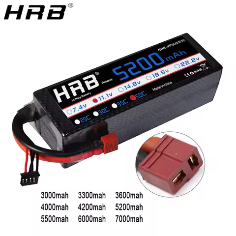 HRB 3S 11.1V Lipo Battery 3000mah 3300mah 3600 4000mah 4200 5200mah 6000mah 7000mah T Deans XT60 Plu