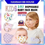 10pcs Baby Kids Children 3D 3 Ply Face Mask Disposable Age 0-3 Bayi 儿童口罩 （Non Medical Mask)