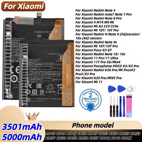 New Battery For Xiaomi MI Redmi Note K20 K30 Pro 5 7 8 9 9S 9T 10 10X 10T 10X 11T 11 Ultra 11T POCO 