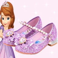 kasut perempuan Princess Shoes Kids Girl Sandals Purple Girls High Heels Elsa Crystal Shoes Fashiona