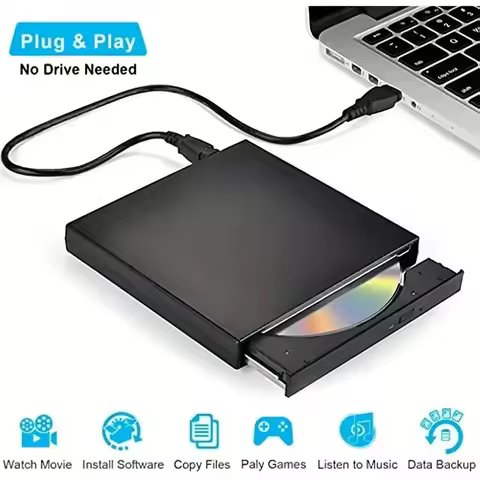 External DVD CD Drive, USB 2.0 Slim Protectable External CD-RW Optical Drive DVD-ROM Player for Lapt