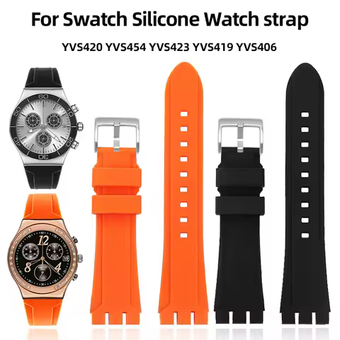 For Swatch YVS420 YVS454 YVS423 419 413 406 400 420 Rubber Watch Strap Men women Silicone Watchband 