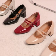 Alivelovearts Eliza Mary Jane Shoes Chunky Heels 6cm Loafers Strap Heels Vintage Tofu Heels 6cm Kore