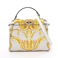 FENDI FENDI × VERSACE FENDACE Fenderche 迷你 Peekaboo 手提包 8BN244 皮革 白色 黃色 二手女式