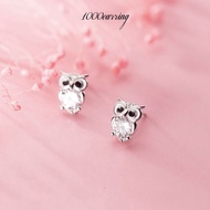 1000earring 925 Sterling Silver Diamante Owl Stud Earrings - Silver