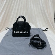 【台灣現貨】Balenciaga 巴黎世家 ville 黑色迷你鱷魚紋小牛皮貝殼包 斜肩包 手提包