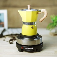 KAMPING (สีเหลือง)ชุดหม้อต้มกาแฟ มอคค่าพอท moka pot + เตาไฟฟ้ามินิ  เตาไฟฟ้าอเนกประสงค์ขนาดเล็ก 500W