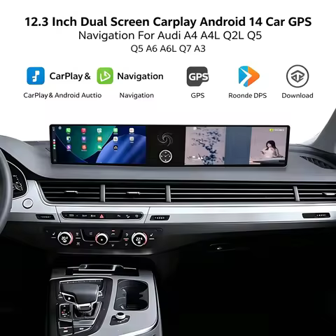 12.3" Dual Screen Android 14 Car Radio For Audi A4 A4L A3 Q2L Q5 A6 A6L Q7 Wireless Carplay GPS Mult