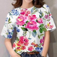 เสื้อสงกรานต์2567เสื้อยืดฤดูร้อนลายดอกไม้ผู้หญิง แฟชั่นสบาย ๆ ผู้หญิงฮาราจูกุสงกรานต์