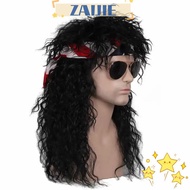 ZAIJIEE Halloween Party Cosplay Wig, Long Fluffy 70s 80s Rockstar Wig, High Quality Punk Curvy Mulle