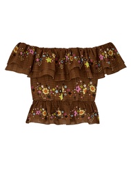 KLOSET Destiny Off-Shoulder Top (PF23-T015) เสื้อปาดไหล่ผ้าพิมพ์ ลายดอกไม้