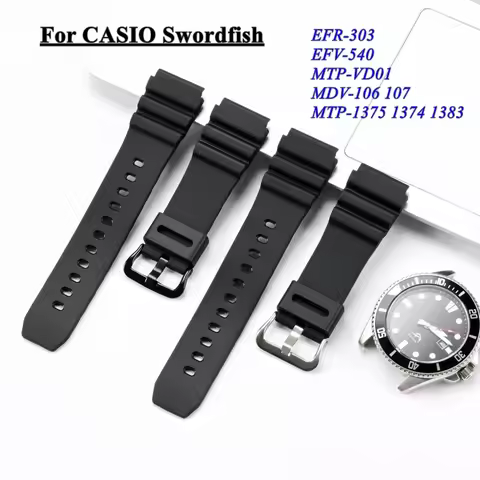 22mm Resin Watch Strap for CASIO Swordfish MDV-106 MDV-107 MTP-VD01D EFR-303l MTP1375/1374/1383 Divi