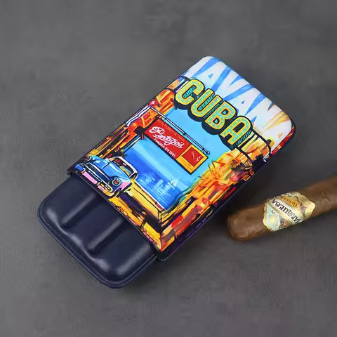 2022 Classic Cigar Case Leather Cigar Cigarrate Box Pocket Cuba Cigar Humidor Holder Travel Smoking 