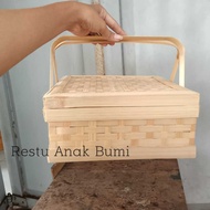 (R25) NEW BOX SMOKED BAMBOO BOX 25X25X10CM | CATERING BOX | Bamboo food container | DELIVERY BOX | F