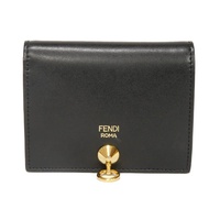 二手FENDI By The Way 小號皮夾，金色鉚釘，對折式，卡包，零錢包，燙金Logo，黑色，8M0387 SME F0KUR