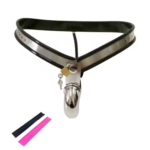 Male Stainless Steel Panty Chastity Lock Double L Chain Chastity Belt Cock Cage Bondage Device Adult