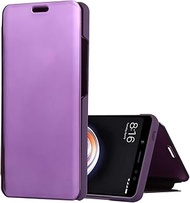 Miss flora Xiaomi Cases .Mirror Clear View Horizontal Flip PU Leather Case for Xiaomi Redmi Note 5 Pro, with Holder (Black) (Color : Purple)