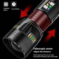 High-Powered Rechargeable Flashlight with Zoom Function, Emergency Features, Outdoor Capabilities, and Phone Charging  1 set includes 1 flash light and 4 rechargeable batteries 1 Type-C Charging cable and 1 reflective shoulder strap
