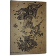 Large Size Thai Traditional Hanuman Art Canvas Art Poster and Wall Art Picture Print Modern Family B