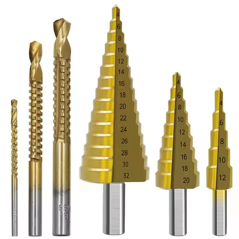 6Pcs Step Saw Drill Bit Set,HSS Titanium Drill Bits Kit for Metal Iron&Wood, 4-12 4-20 4-32mm 3 6 8m