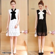 TwinsShopVip TW11164 Lace Dress With Bow Tie At The Neck
