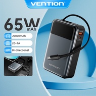 Vention 65W PowerBank with Cable 20000mAh Three-Way PD Fast Charging Power Bank Digital Display For 