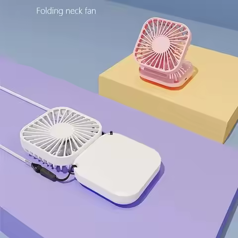 Mini Folding Hanging Neck Fan Foldable Hanging Neck Fan Mini Folding Personal Fan, 3 Speeds USB Char
