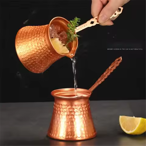 Turkish Coffee Pot Hand Hammered Copper Drip Coffee Maker Cezve Ibrik Milk Thermos Cup Mocha Pot Bra