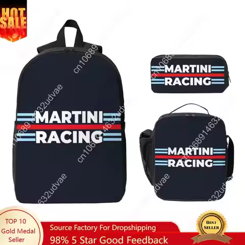 Martini Racing Backpack Student Boys Girls BookBag School Bag Computer Shoulder Bags 3ps Insulated L