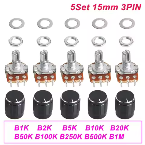 5 Set WH148 15MM Linear Potentiometer Kit 3pin B1K B2K B5K B10K B20K B50K B100K B250K 500K 1M With B