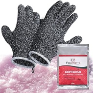 Exfoliating Gloves Set with Pink Himalayan Salt Body Scrub - 2 Pairs Bamboo Charcoal Fiber Shower Gloves &amp; 4.2oz Salt Scrub - Dead Skin Cell Remover - Healthy Skin