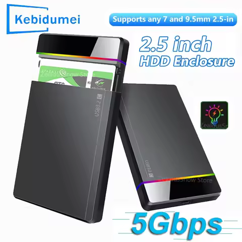 2.5 Inch SATA HDD SSD External Hard Drive Case USB 3.2 RGB Enclosure 5Gbps Transfer Speed Harddisk B