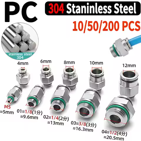 PC-G Straight-Through 304 Stainless Steel Pneumatic Quick Connector G1/8 1/4 3/8 1/2 External Thread