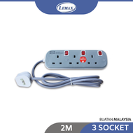 LMX 3 4 5 Gang Extension Socket [2M/5M Wire] 3 Pin Extension [SIRIM Plug Top] (Grey) 2000W Trailing Socket Light Indicator