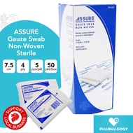 Assure Gauze Swab Non-Woven Sterile 7.5cm x 7.5cm x 4 Ply, 5pc/pk, 50pk/bx