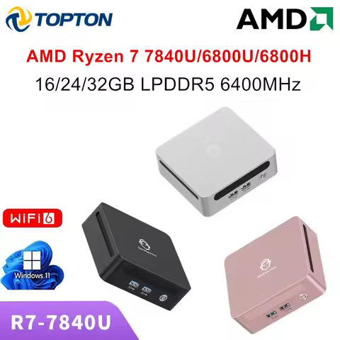 Topton Metal Palm Mini PC Gamer AMD Ryzen 7 7840U 6800U 6800H 16/24/32GB LPDDR5 6400MHz Mini Nuc Com