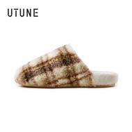 UTUNE Indoor Cotton Slippers - Retro Checkered, Thick Sole, Plush, Non-Slip & Warm