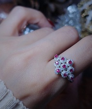 福利|滿鑽紅寶|天然無燒緬甸紅寶石2.5mm純銀鍍18k滿鑽多顆戒指