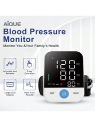 便攜式電子上臂血壓計，可通過 USB 纜或干電池供電，適用於家庭使用，可存儲兩個使用者的 198 組測量數據，並提供語音播報功能。
